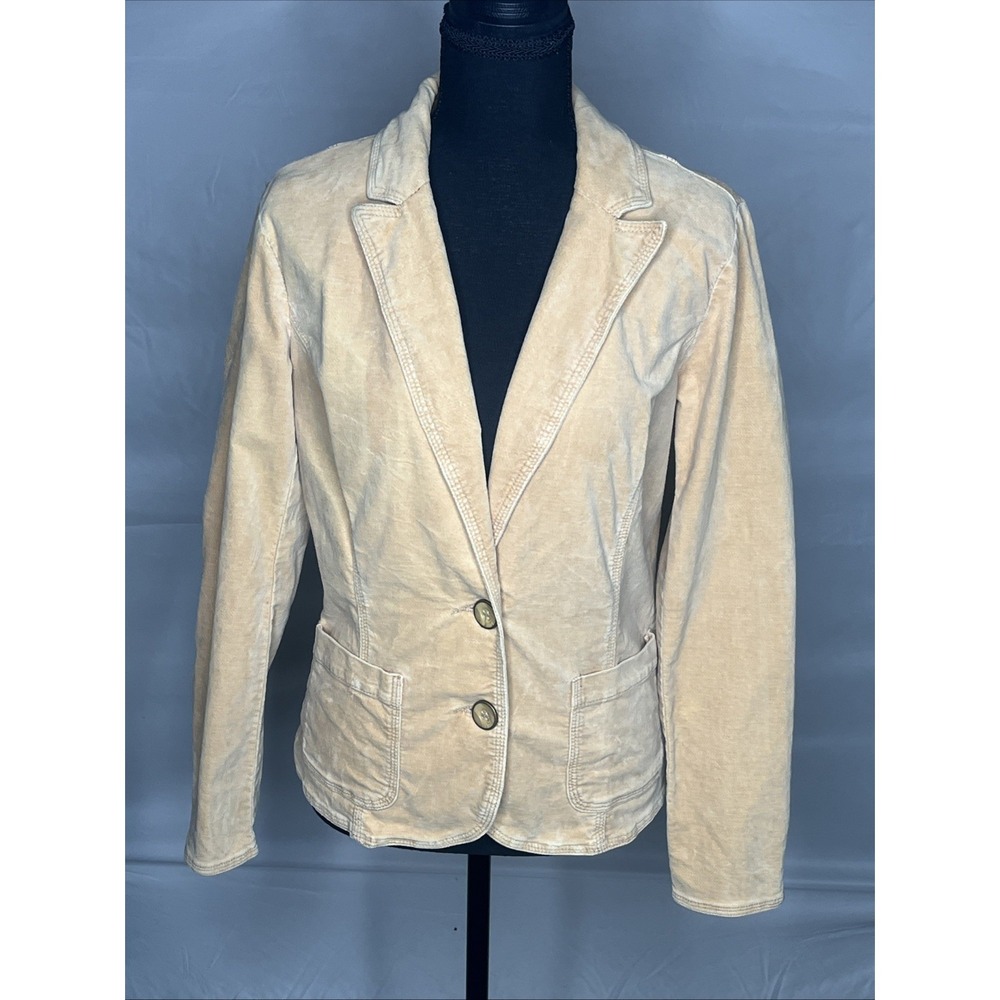 Faded Glory Tan Faux Suede Two Button Blazer Jacket Size S Women's Shabby Chic